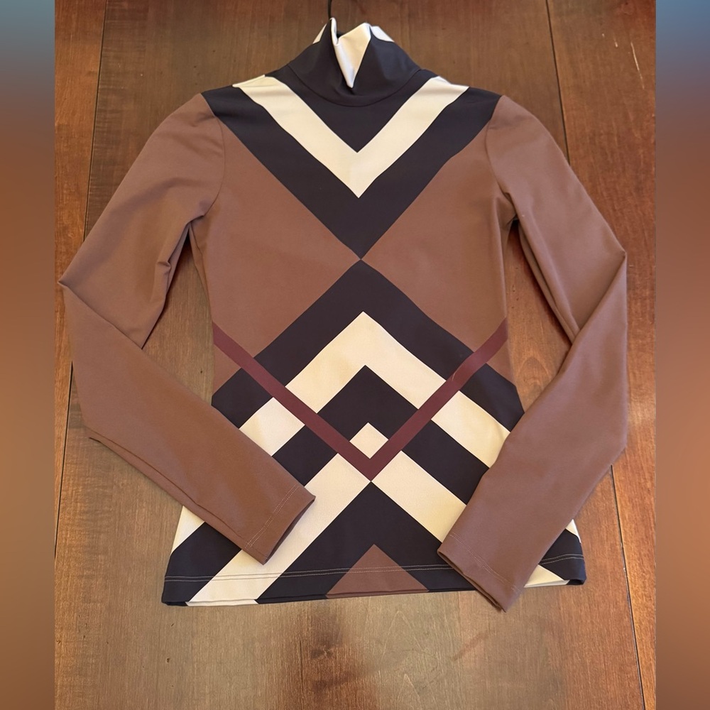 BURBERRY 
Chevron Check Print Turtleneck Top - Picture 3 of 5